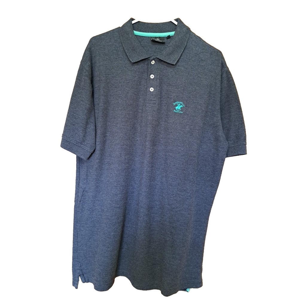 Beverly Hills Polo Club Men's Dark Grey Cotton Blend Short Sleeve Polo Shirt XL